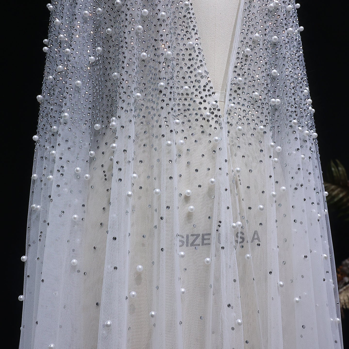 Elegant Black Beaded Long Cape Evening Dress SF082