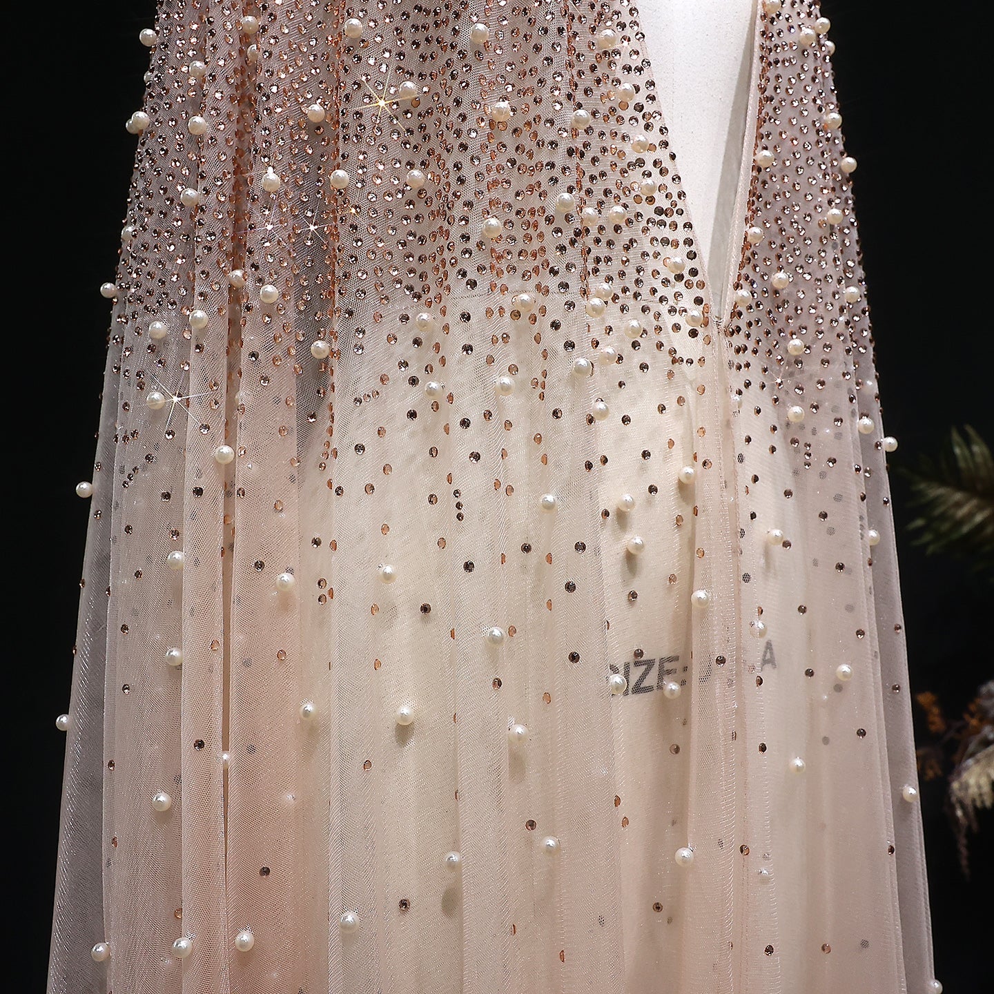 Elegant Black Beaded Long Cape Evening Dress SF082