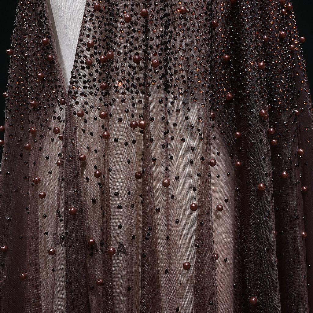Elegant Black Beaded Long Cape Evening Dress SF082