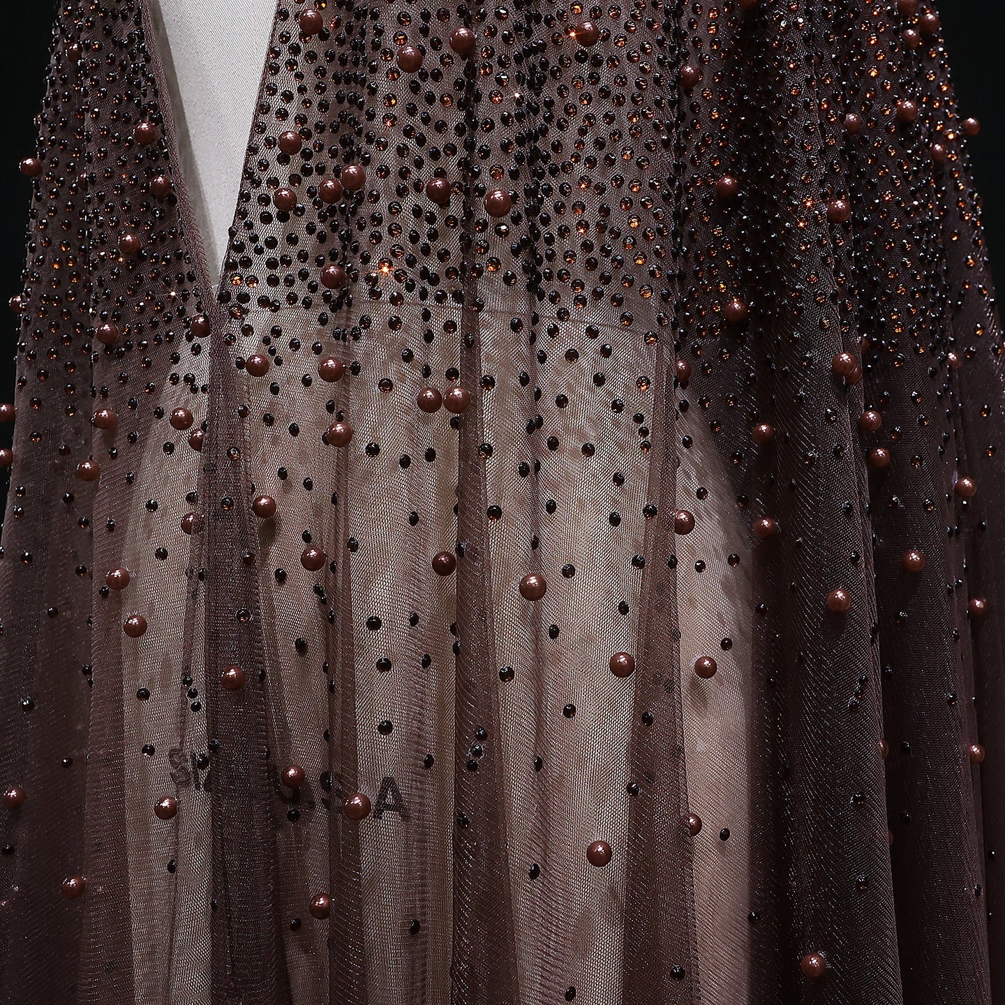 Elegant Black Beaded Long Cape Evening Dress SF082