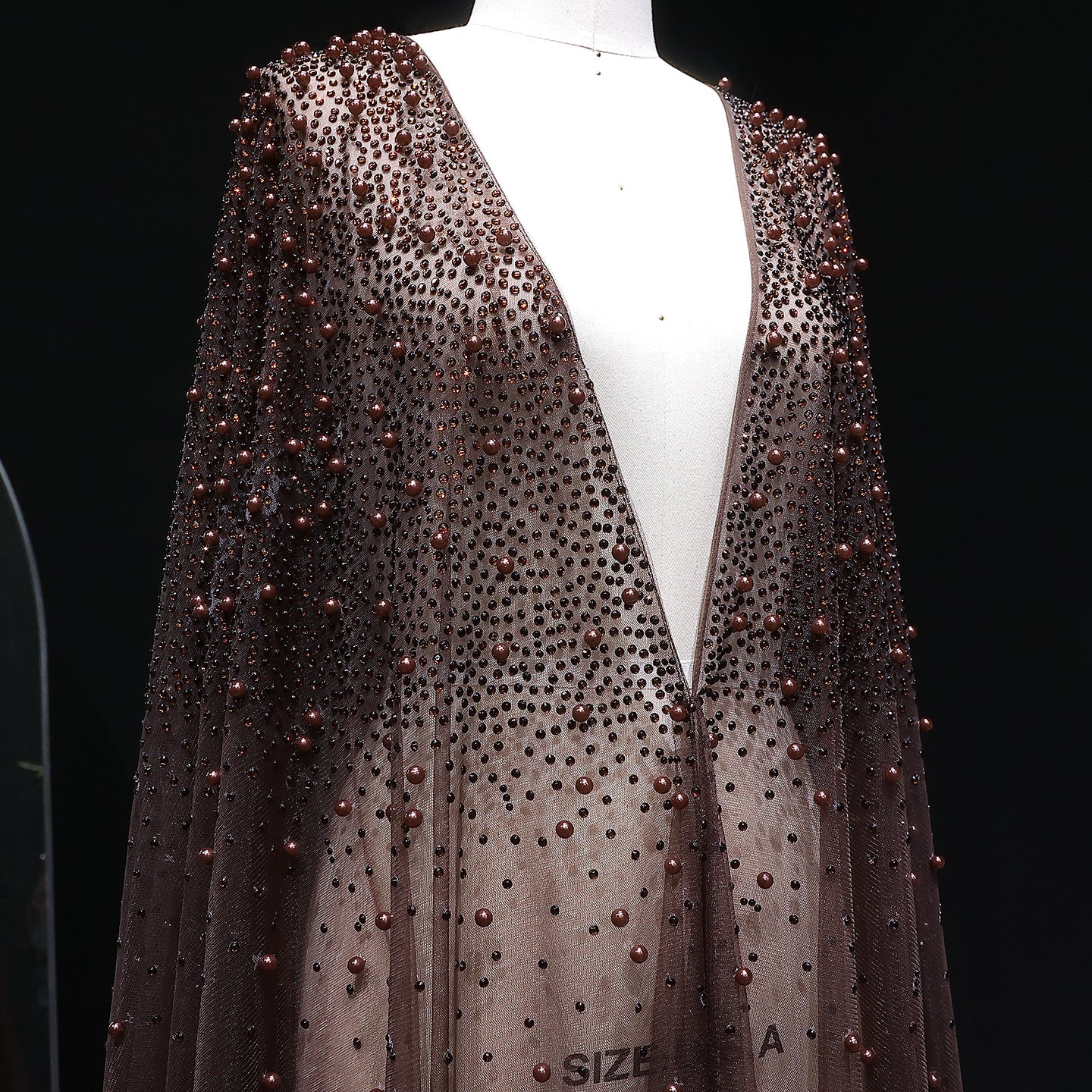 Elegant Black Beaded Long Cape Evening Dress SF082