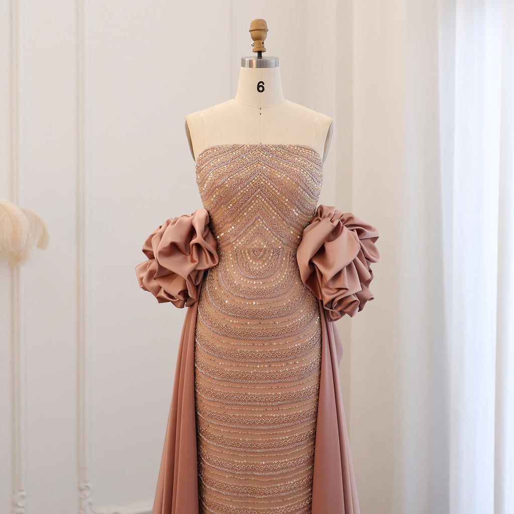 Luxury Dusty Rose Midi Evening Dress with Cape SS492