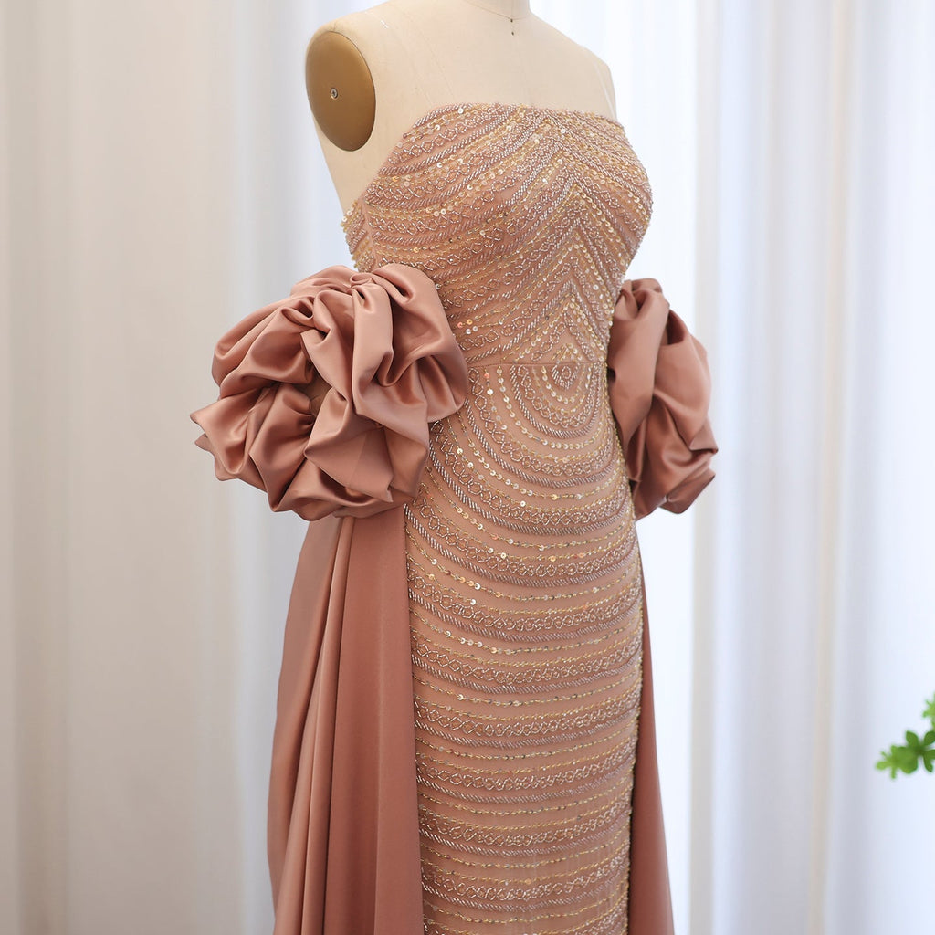 Luxury Dusty Rose Midi Evening Dress with Cape SS492