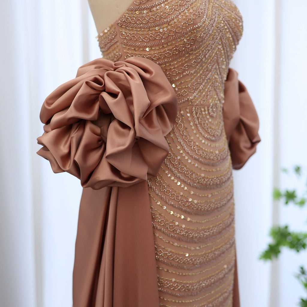 Luxury Dusty Rose Midi Evening Dress with Cape SS492