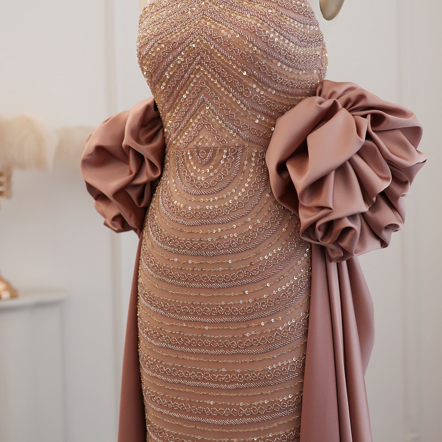 Luxury Dusty Rose Midi Evening Dress with Cape SS492