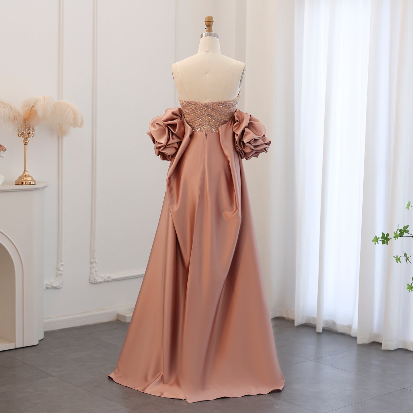 Luxury Dusty Rose Midi Evening Dress with Cape SS492