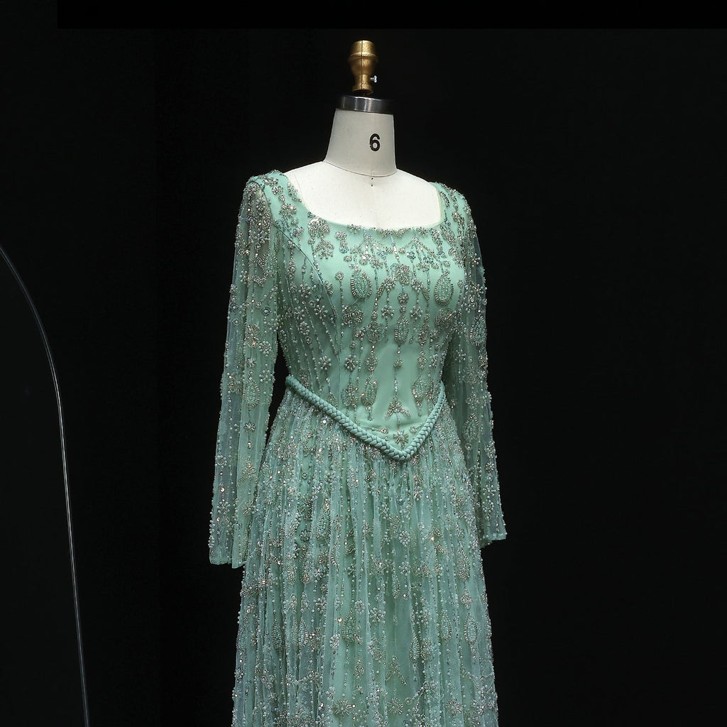 Luxury Sage Green Spaghetti A-Line Evening Dress SS693