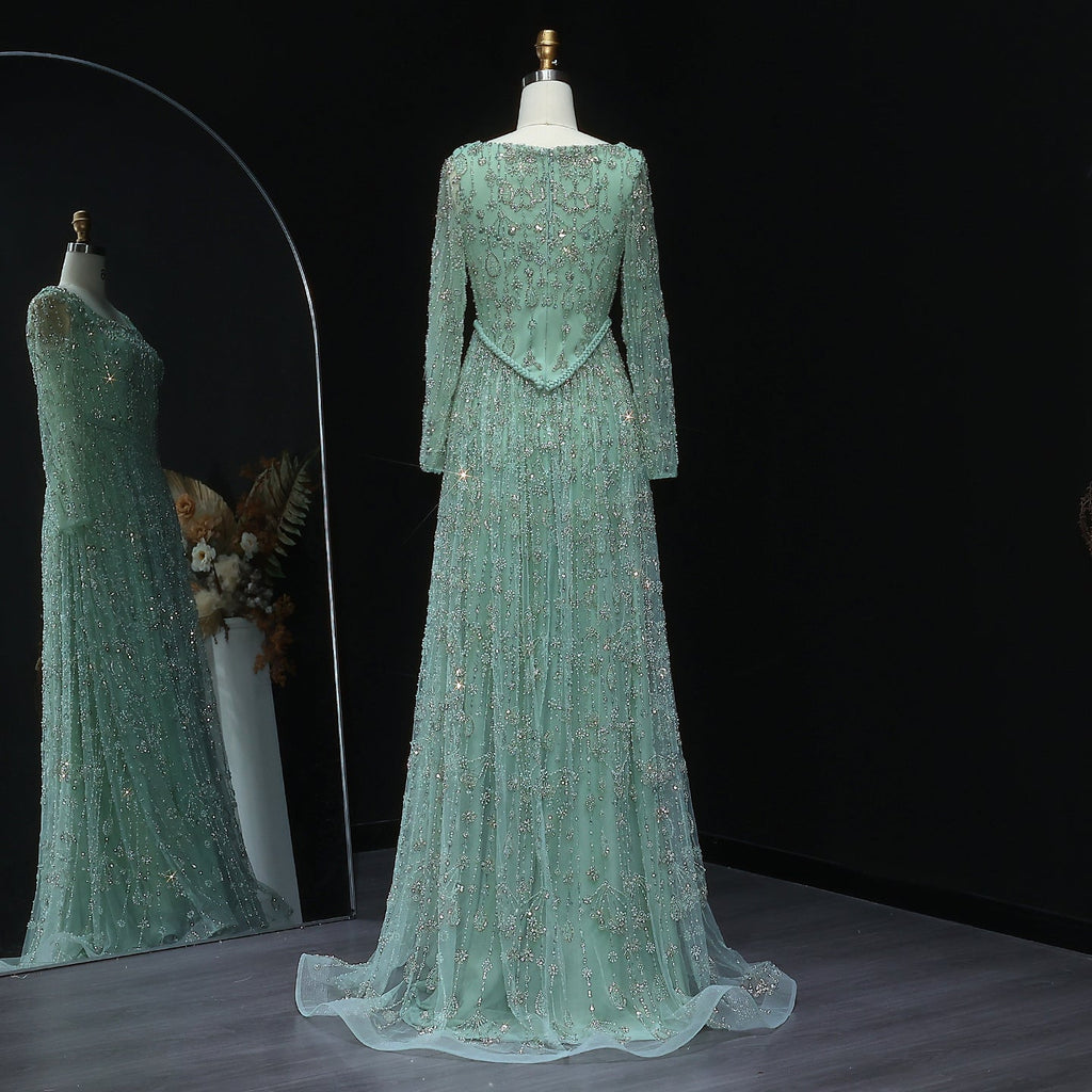 Luxury Sage Green Spaghetti A-Line Evening Dress SS693