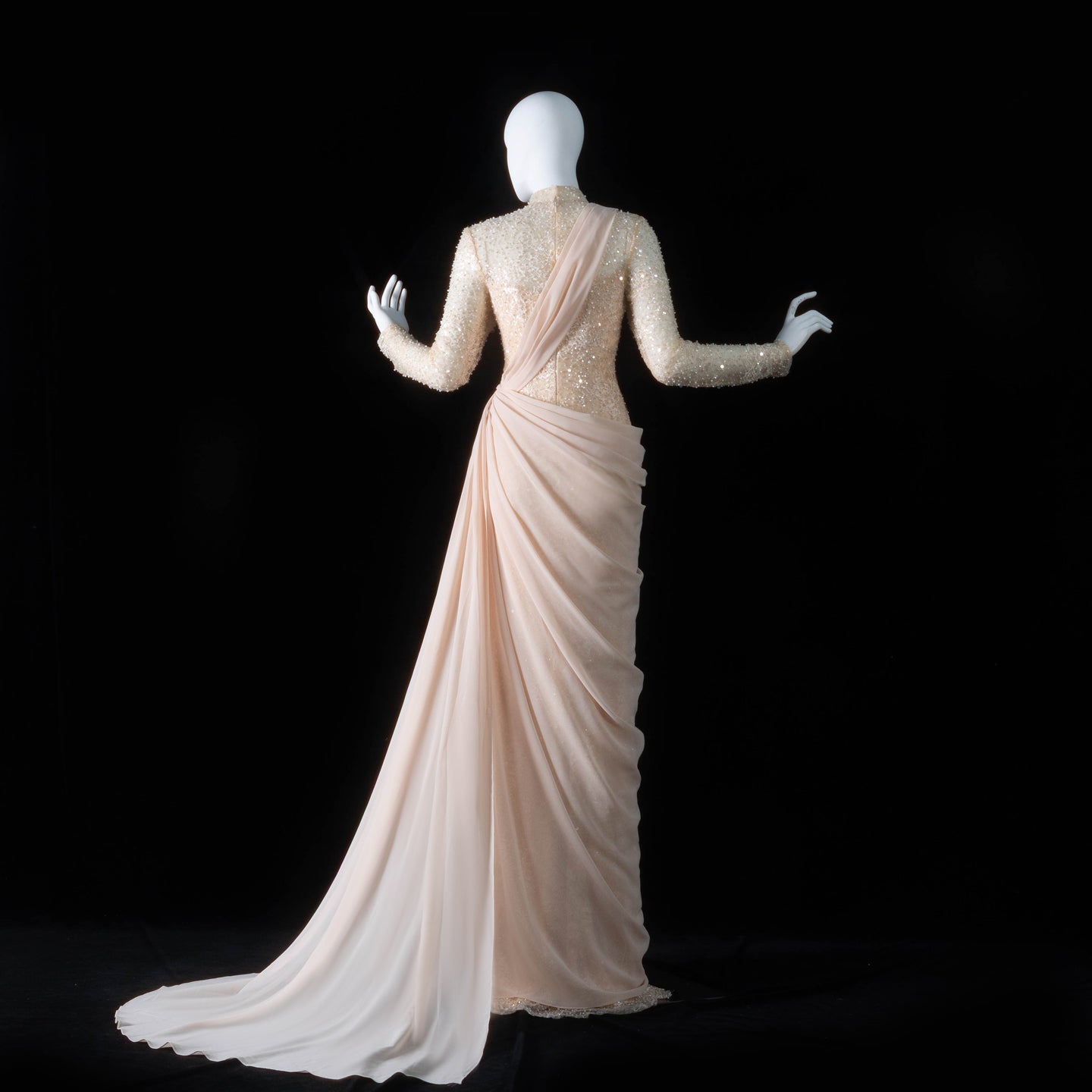Luxury Violet Sheer Long Sleeve Train Evening Dress with Overskirt SF429