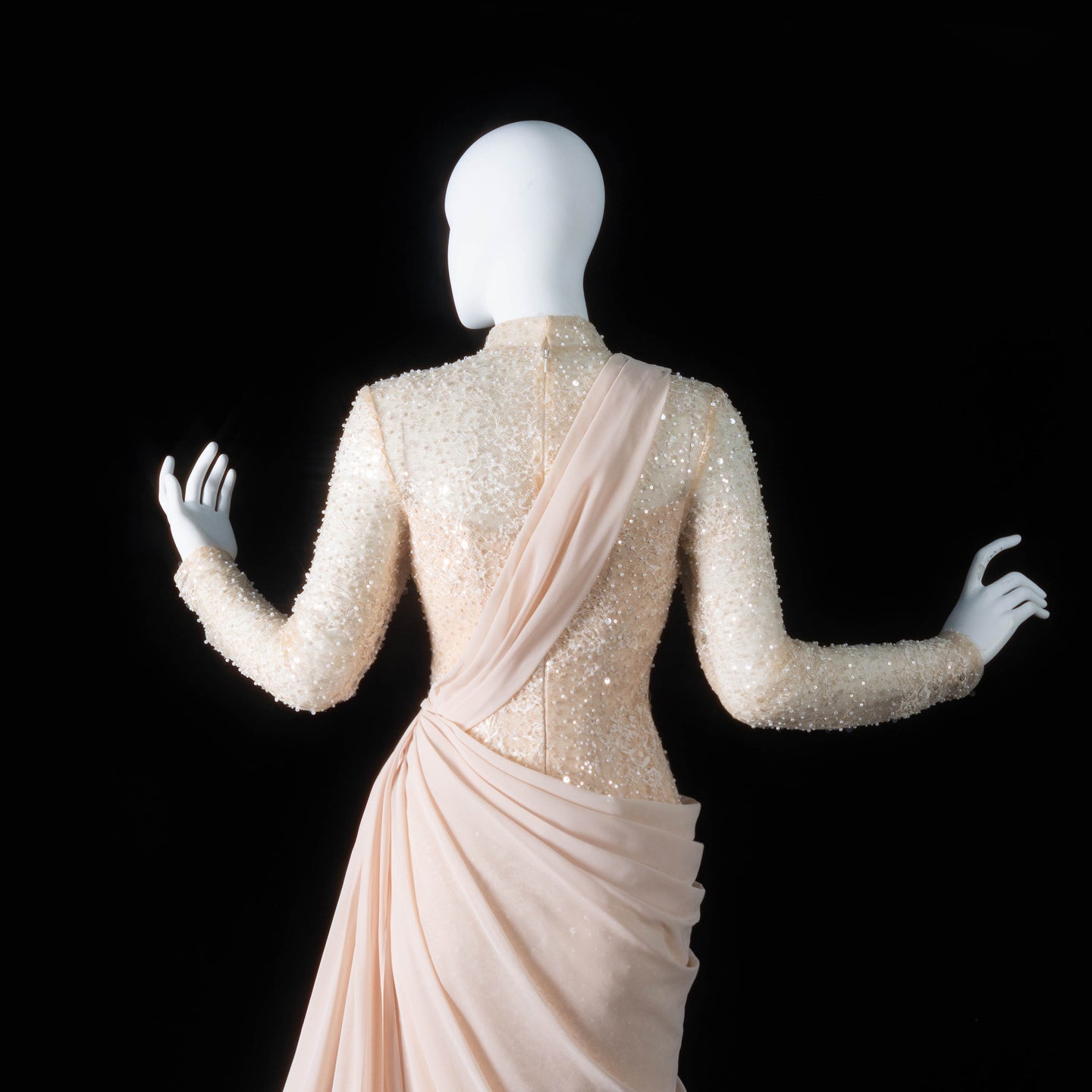Luxury Violet Sheer Long Sleeve Train Evening Dress with Overskirt SF429
