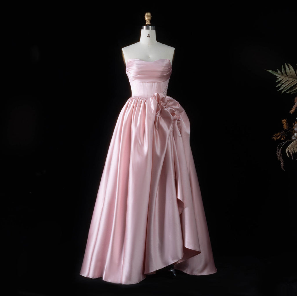 Glamorous Pink Sweetheart Satin Evening Dress with Bow SF522