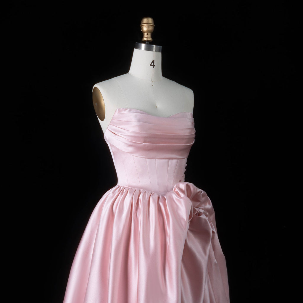 Glamorous Pink Sweetheart Satin Evening Dress with Bow SF522