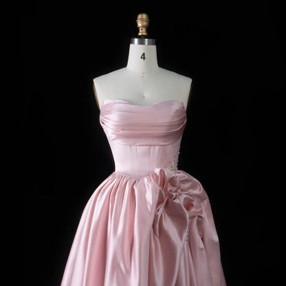 Pink Crystal Strapless High Slit Elegant Evening Dress SF522
