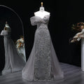 Elegant Gray Sheer Beaded Off-Shoulder Mermaid Evening Dress SS527