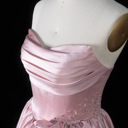 Pink Crystal Strapless High Slit Elegant Evening Dress SF522