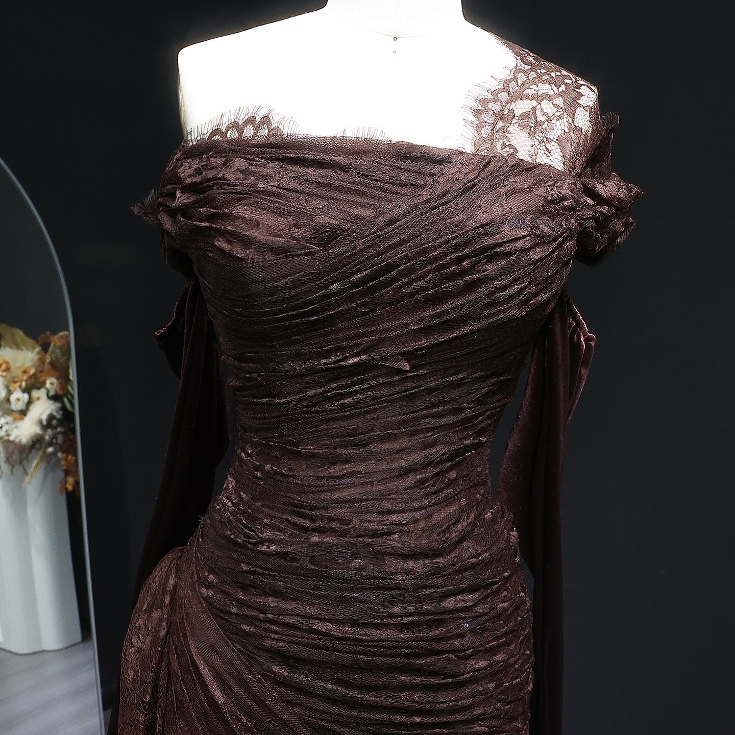 Elegant Lace Black Dress with Gloves SF017