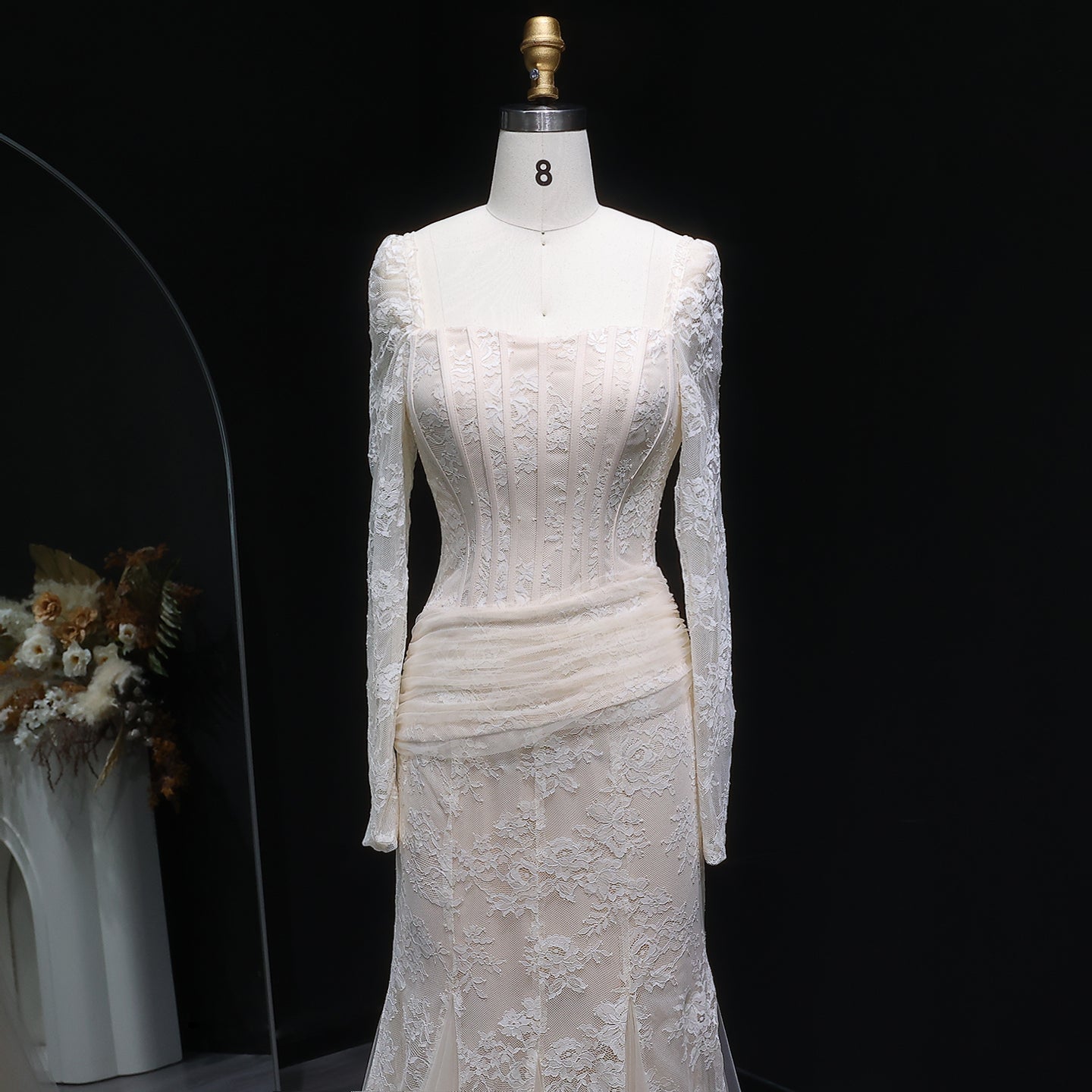 Luxury Green Printed Lace Long Sleeve Evening Dress SF252