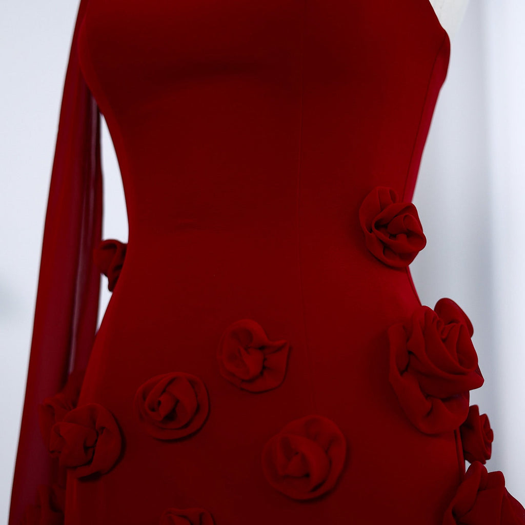 Chic Pink 3D Flowers Strapless Mermaid Evening Dress Side Slit SS207