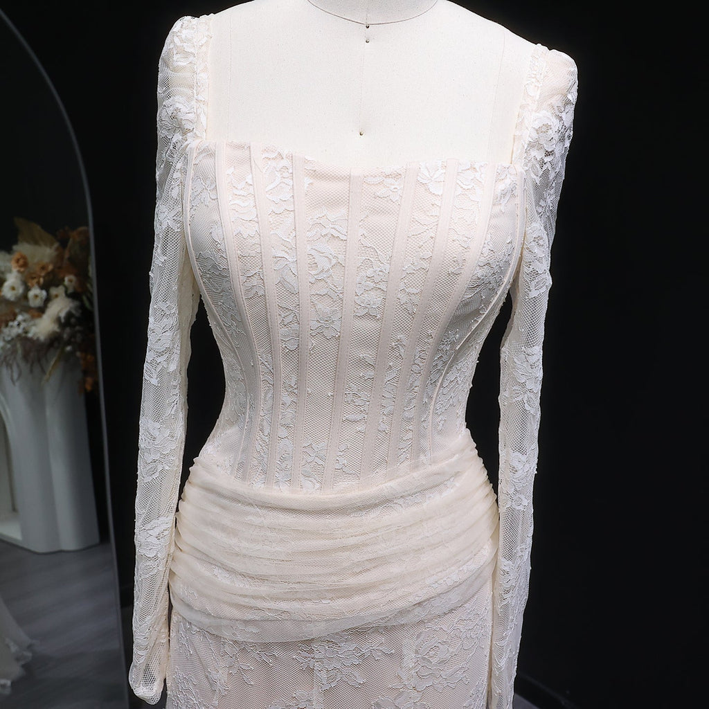 Luxury Green Printed Lace Long Sleeve Evening Dress SF252