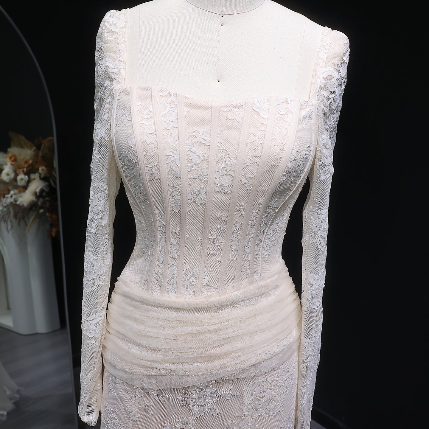 Luxury Green Printed Lace Long Sleeve Evening Dress SF252