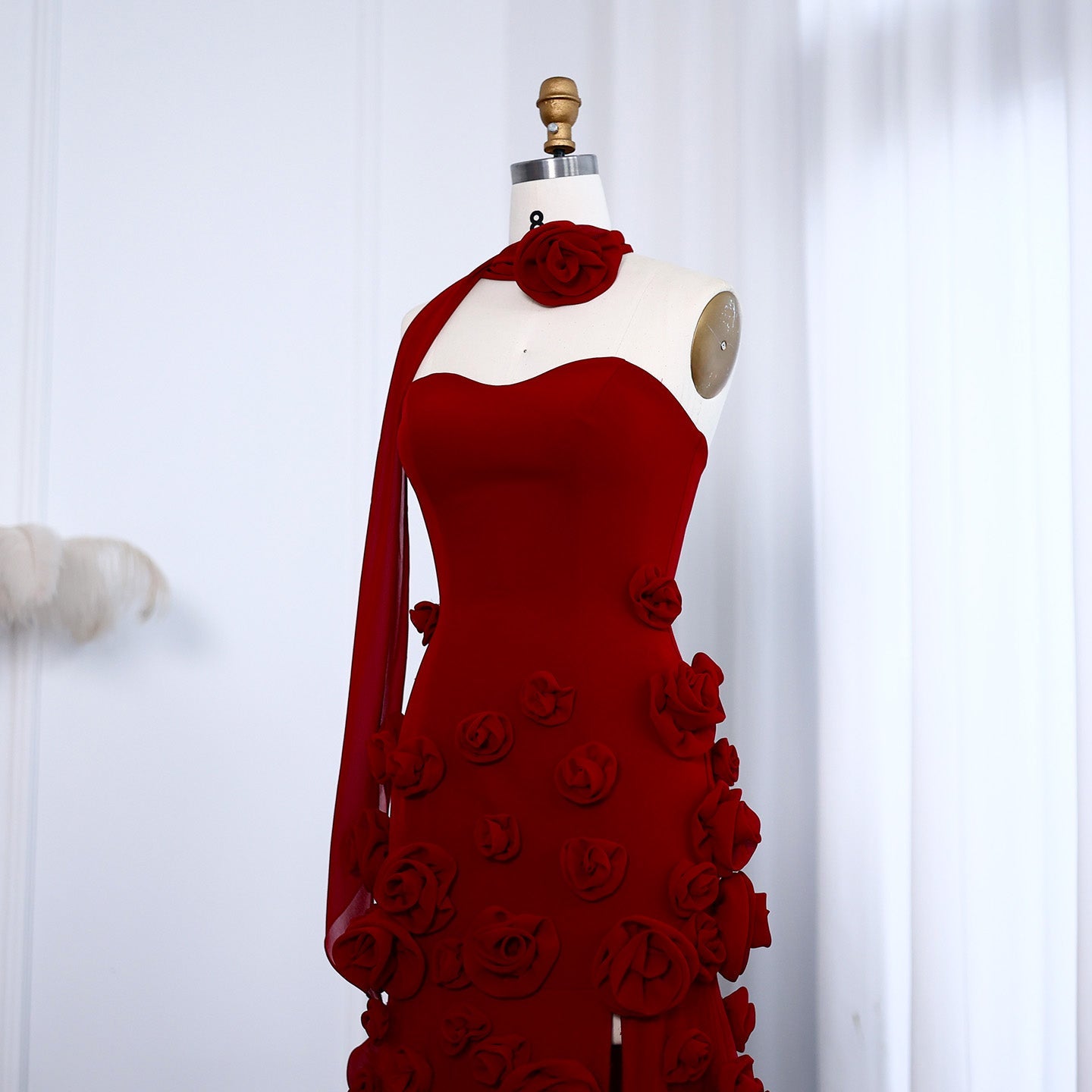 Chic Pink 3D Flowers Strapless Mermaid Evening Dress Side Slit SS207
