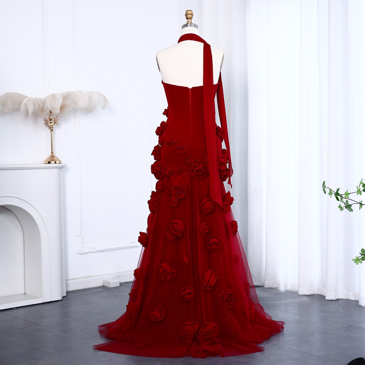 Chic Pink 3D Flowers Strapless Mermaid Evening Dress Side Slit SS207