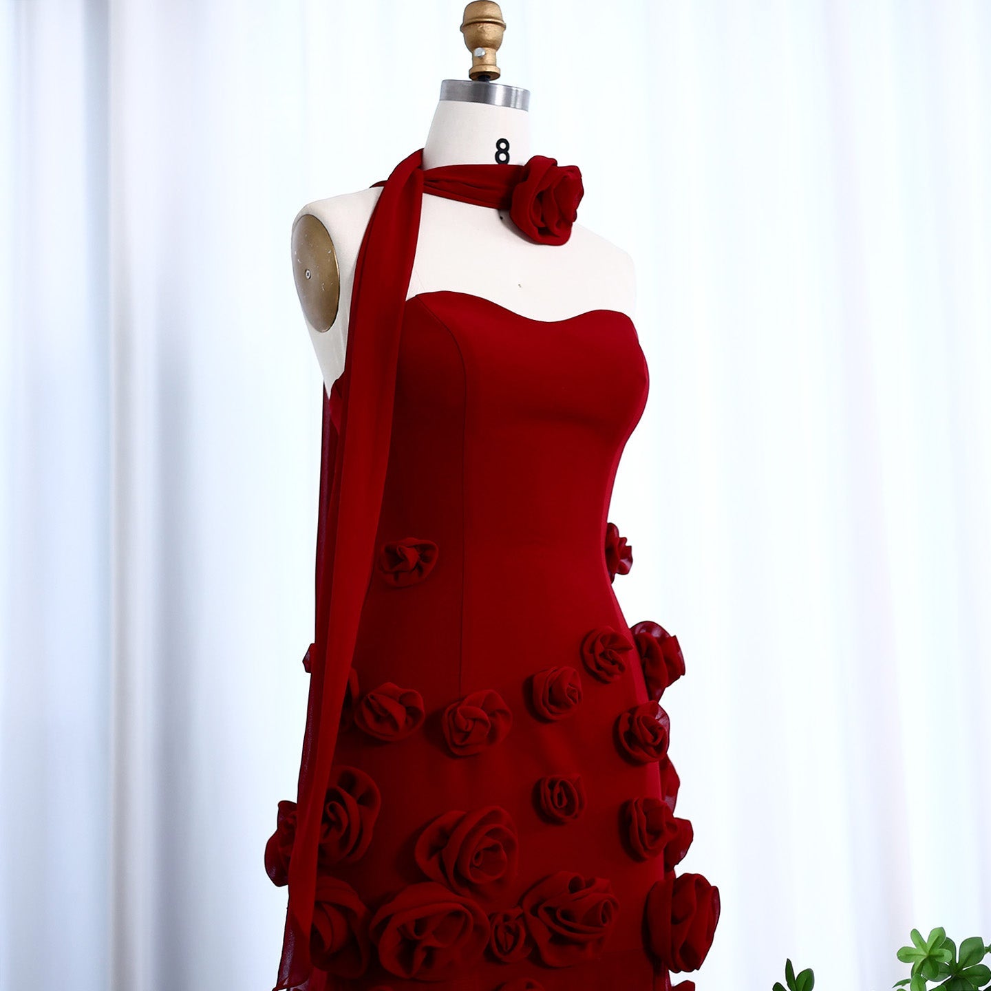 Chic Pink 3D Flowers Strapless Mermaid Evening Dress Side Slit SS207