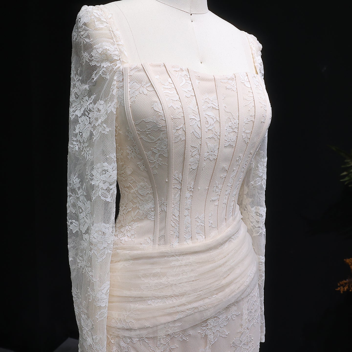 Luxury Green Printed Lace Long Sleeve Evening Dress SF252