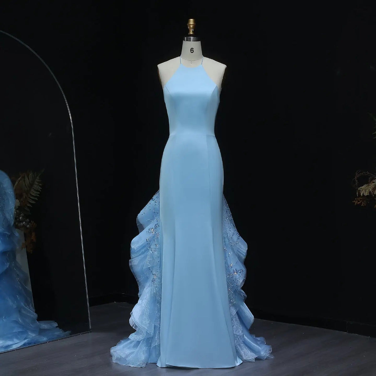 Stunning Blue Halter Evening Dress with Ruffles SS524