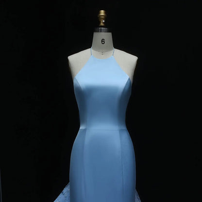 Stunning Blue Halter Evening Dress with Ruffles SS524