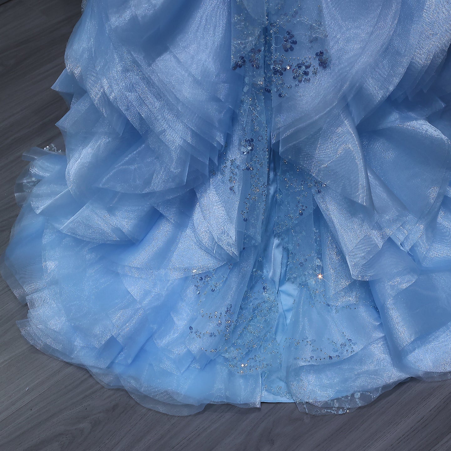 Elegant Halter Blue Evening Dress with Ruffles Train SS524