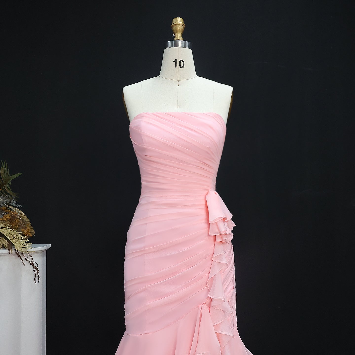 Elegant Light Pink Strapless Tiered Ruffles Mermaid Evening Dress SF077