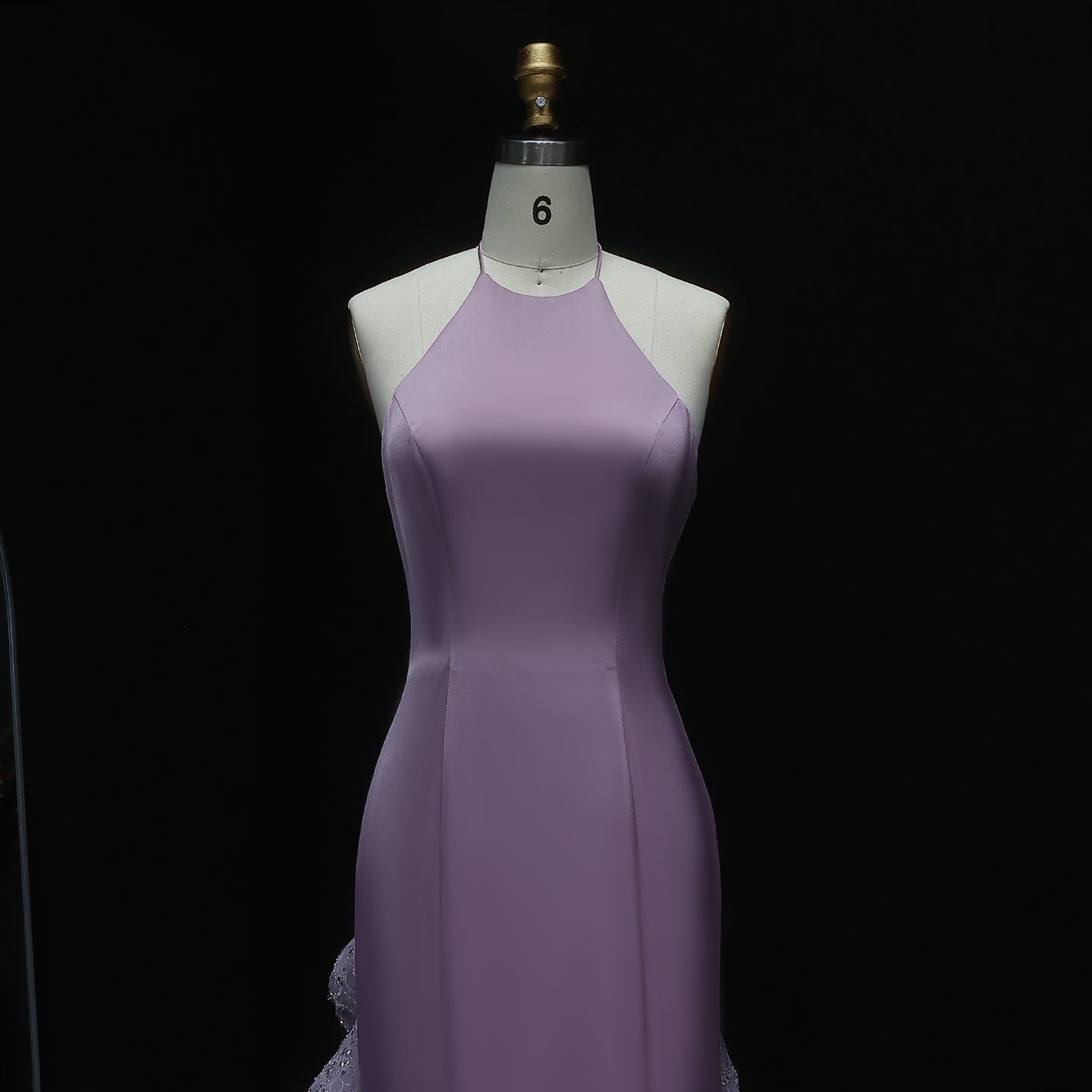 Elegant Halter Blue Evening Dress with Ruffles Train SS524