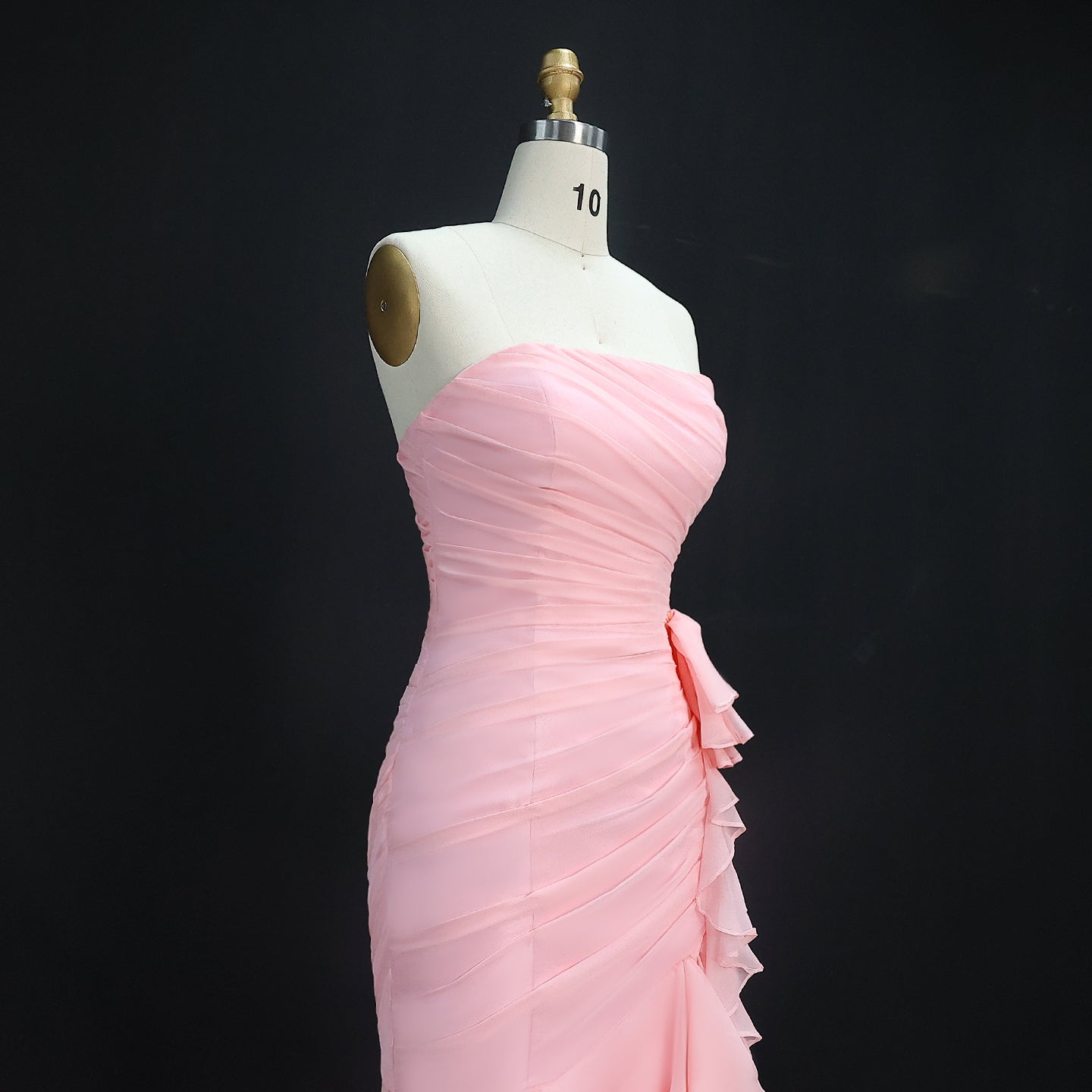 Elegant Light Pink Strapless Tiered Ruffles Mermaid Evening Dress SF077