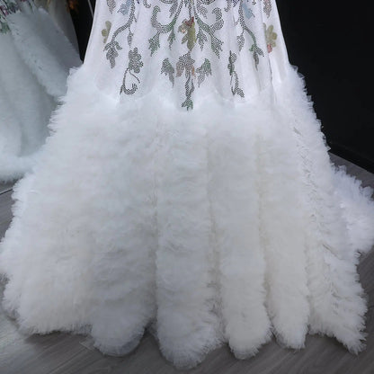 Luxury White Off-Shoulder Diamond Ball Gown Wedding Dress with Cape SW522