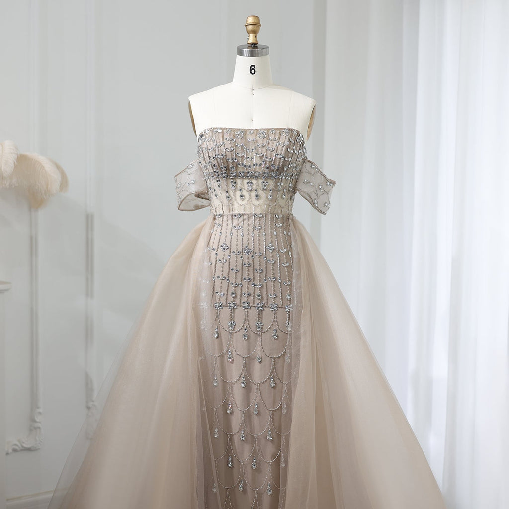 Luxury Champagne Mermaid Evening Dress with Overskirt SS168