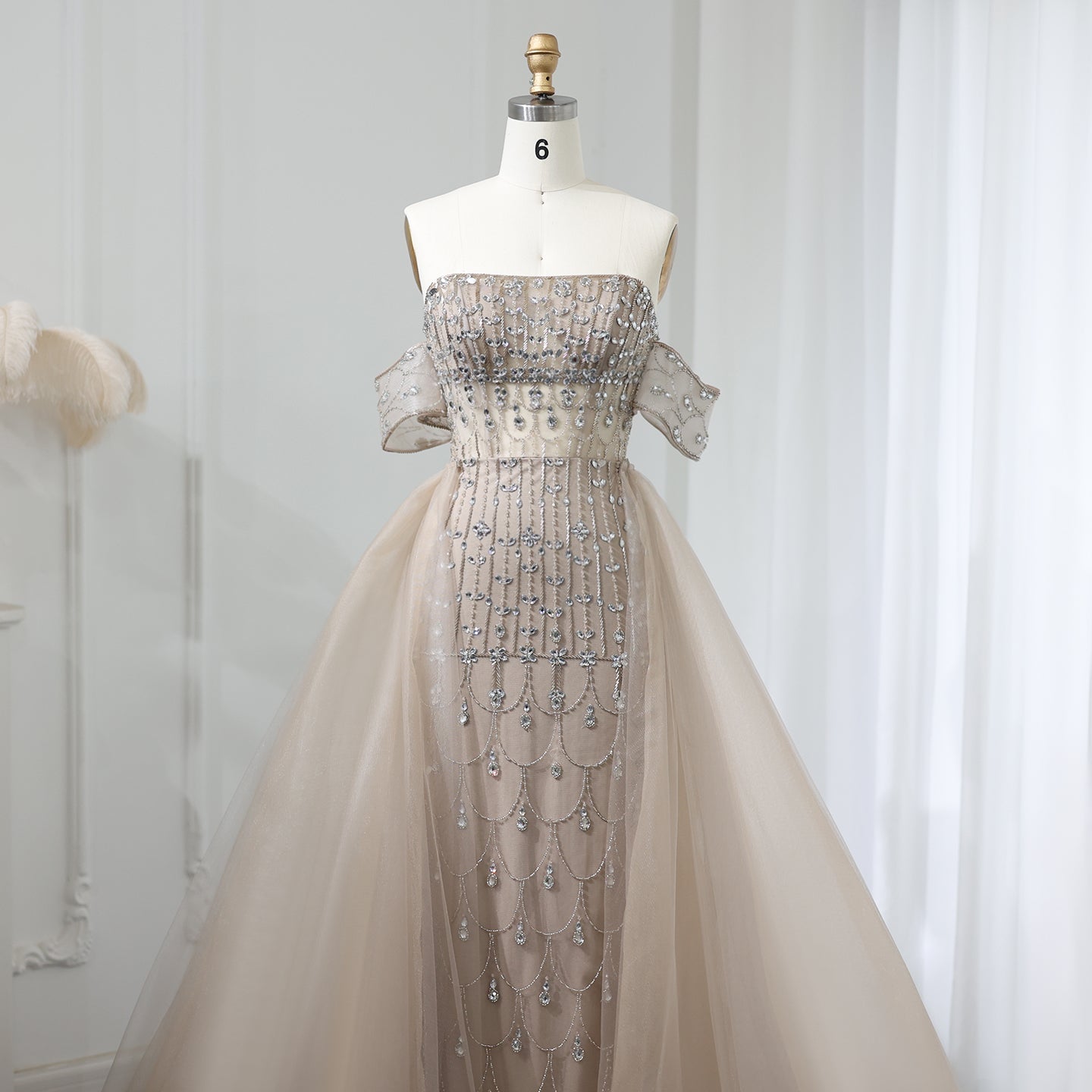 Luxury Champagne Mermaid Evening Dress with Overskirt SS168