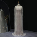 Luxury Pearls Champagne Evening Dress with Cape SS691