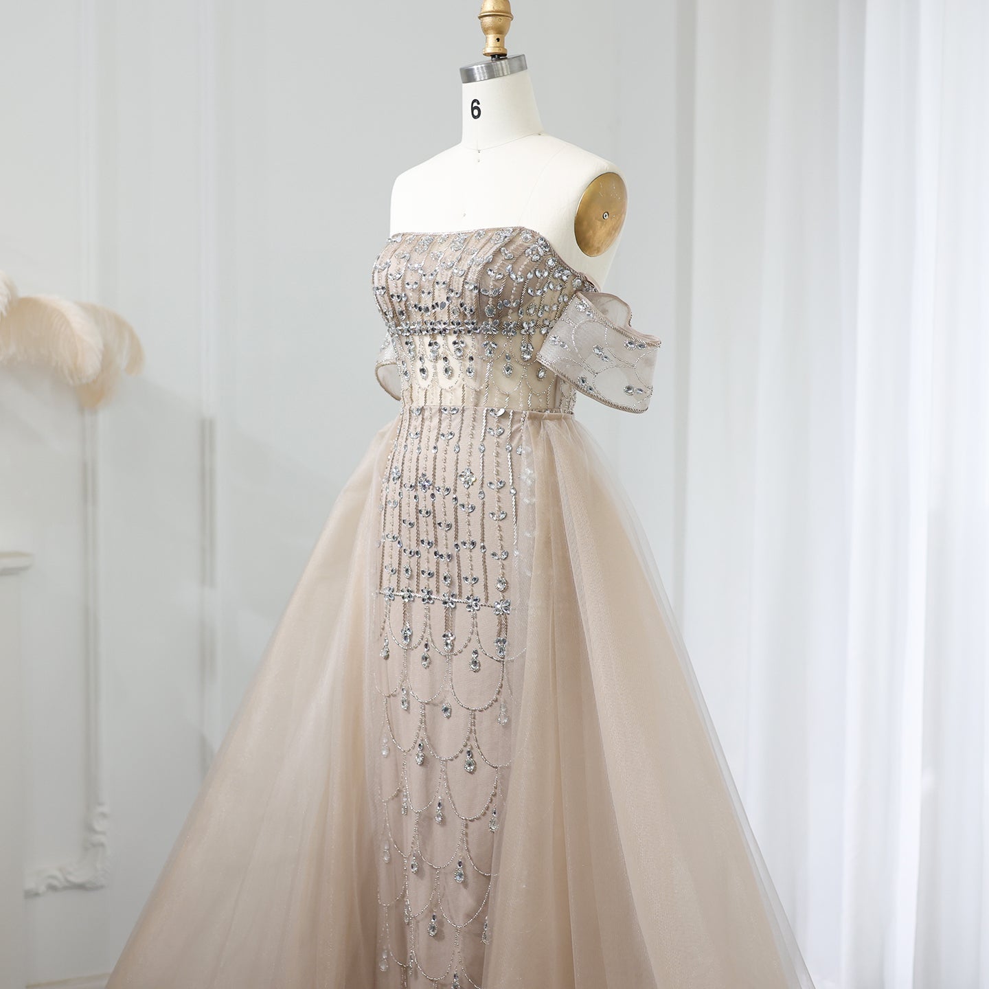 Luxury Champagne Mermaid Evening Dress with Overskirt SS168