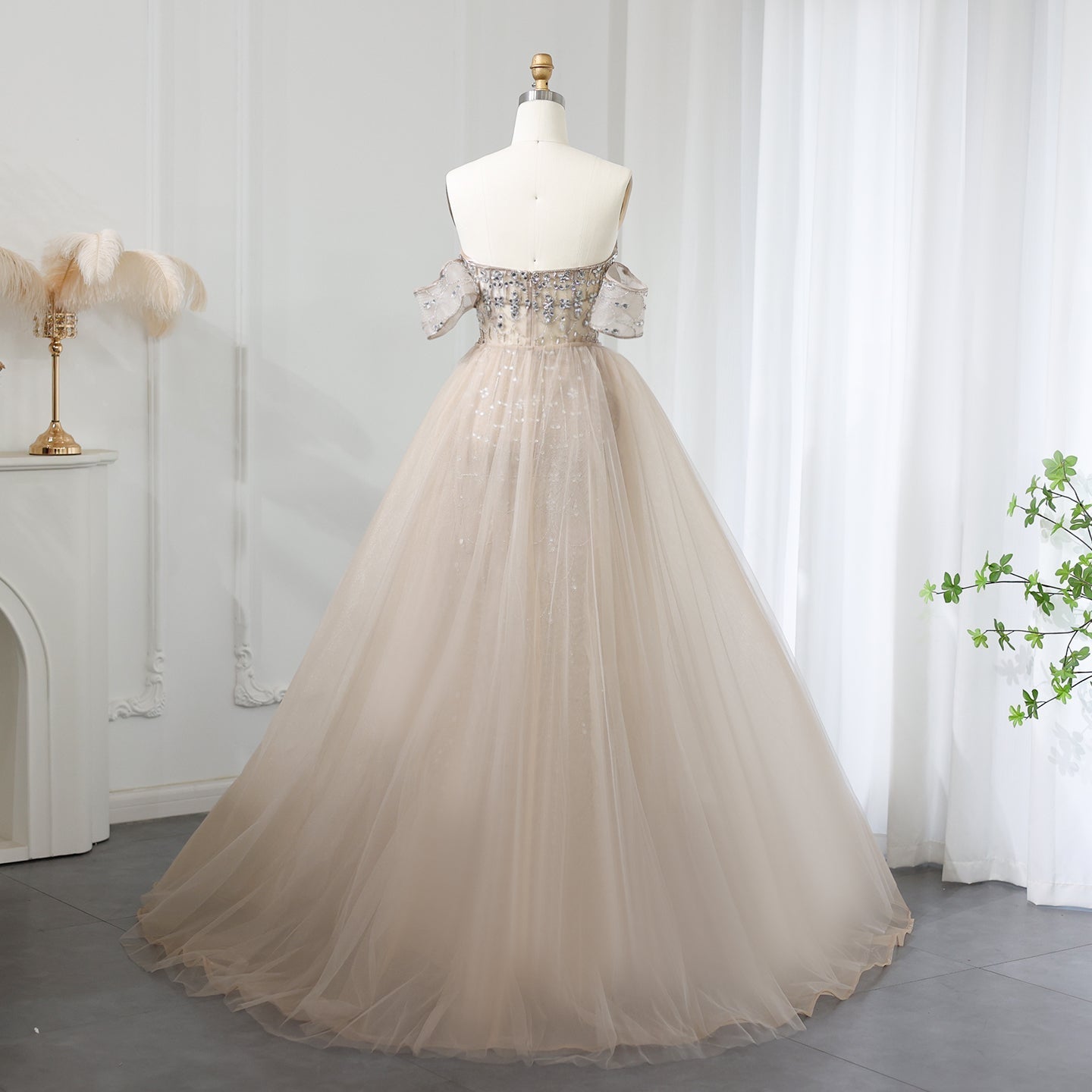 Luxury Champagne Mermaid Evening Dress with Overskirt SS168