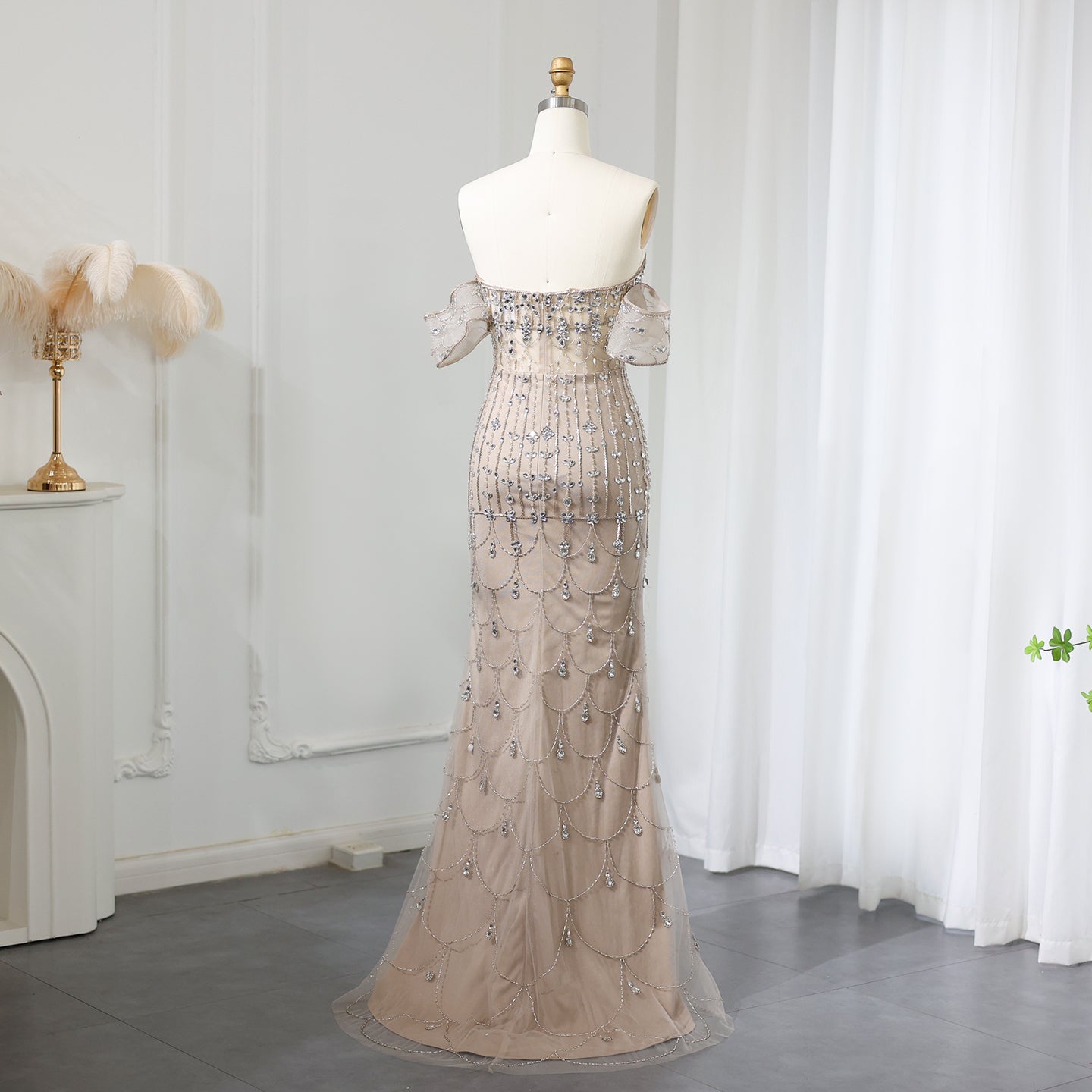 Luxury Champagne Mermaid Evening Dress with Overskirt SS168