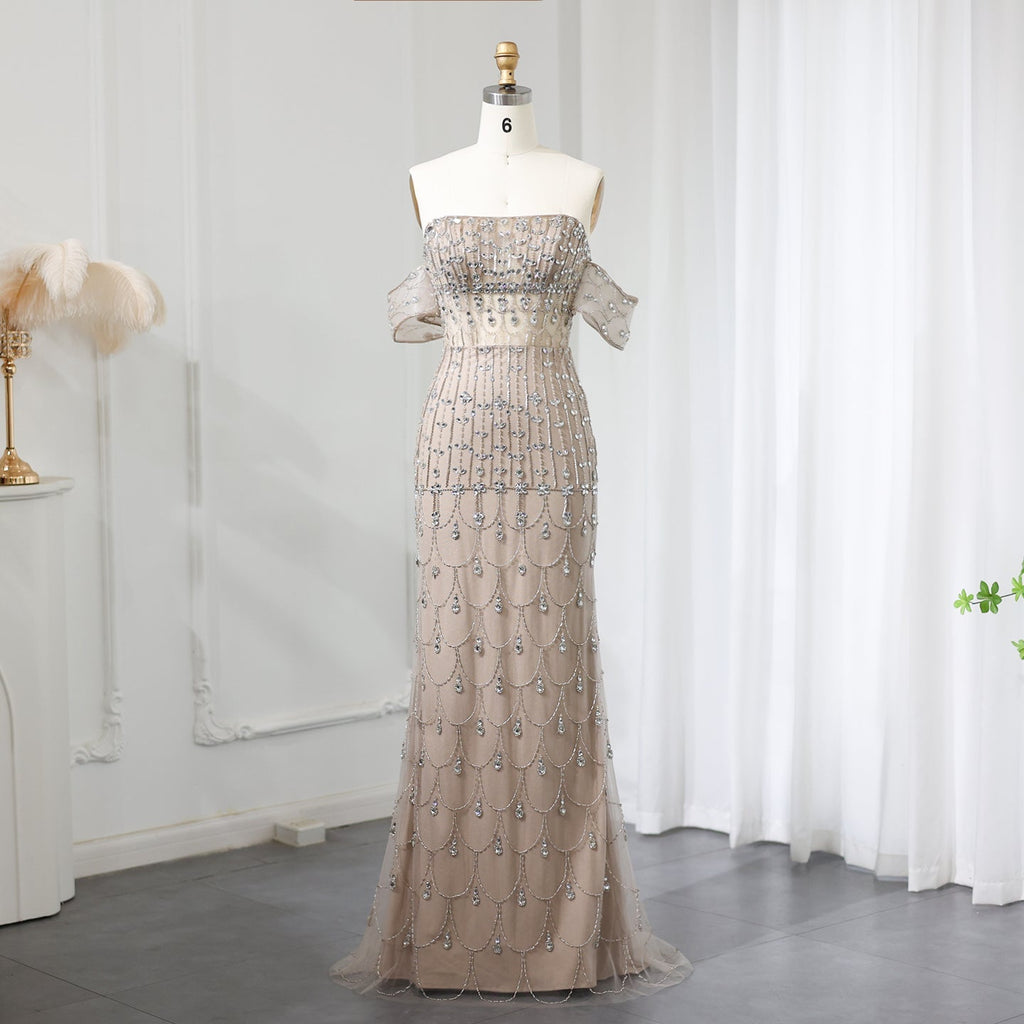 Luxury Champagne Mermaid Evening Dress with Overskirt SS168
