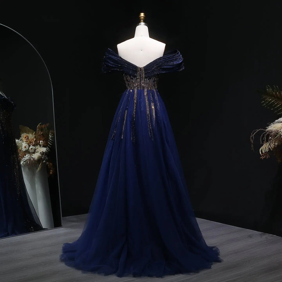 Luxury Champagne Corset Beaded Evening Gown with Overskirt SS717