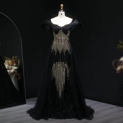 Luxury Champagne Corset Beaded Evening Gown with Overskirt SS717