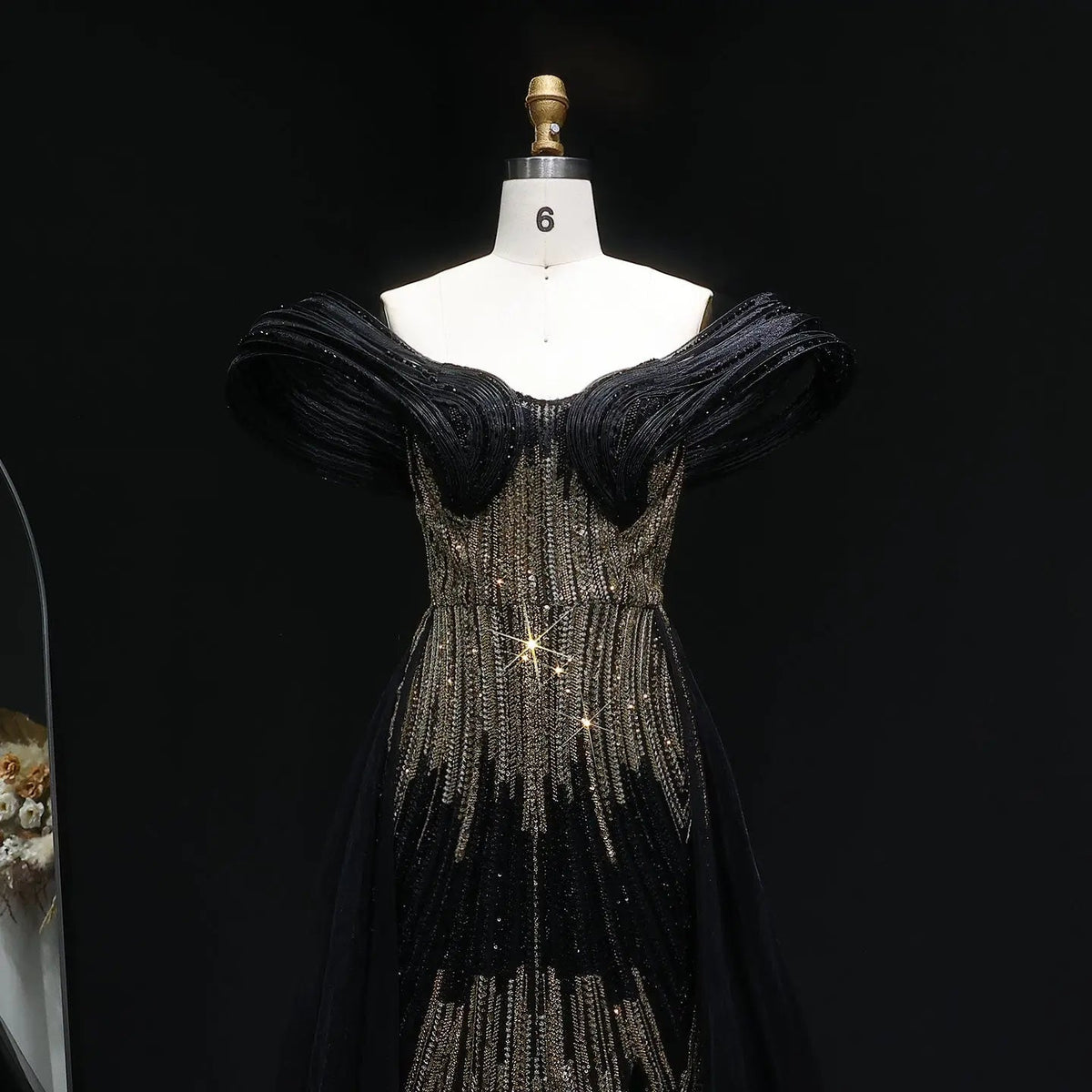 Luxury Champagne Corset Beaded Evening Gown with Overskirt SS717