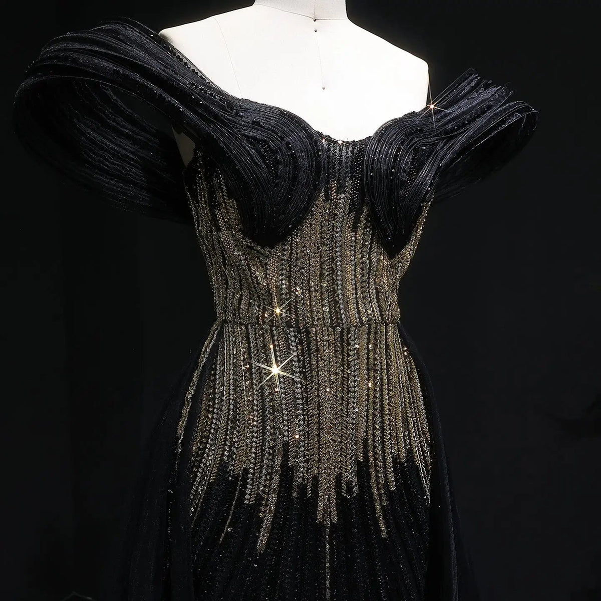 Luxury Champagne Corset Beaded Evening Gown with Overskirt SS717