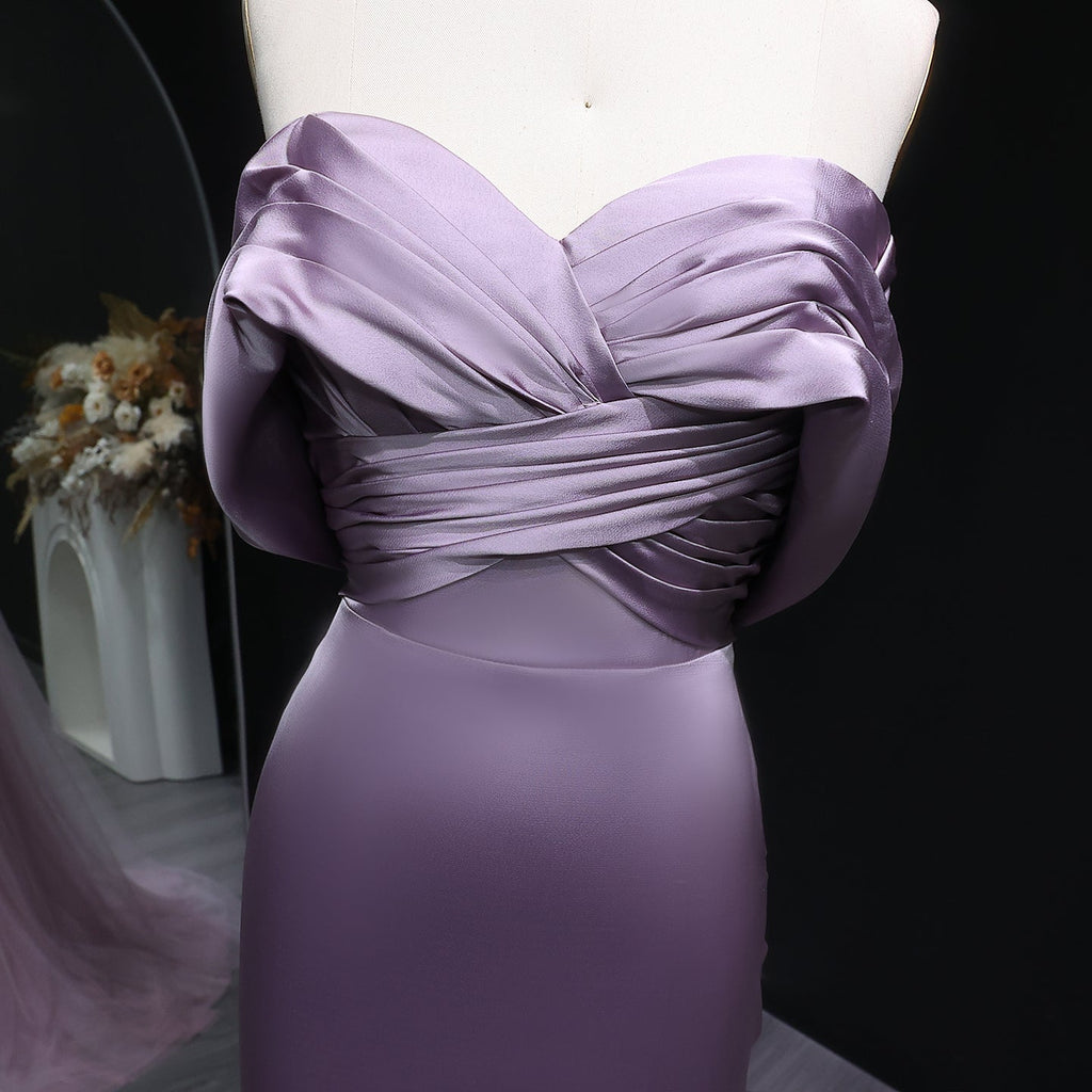 Luxury Lilac Off Shoulder Draped Evening Dress with Overskirt SF096