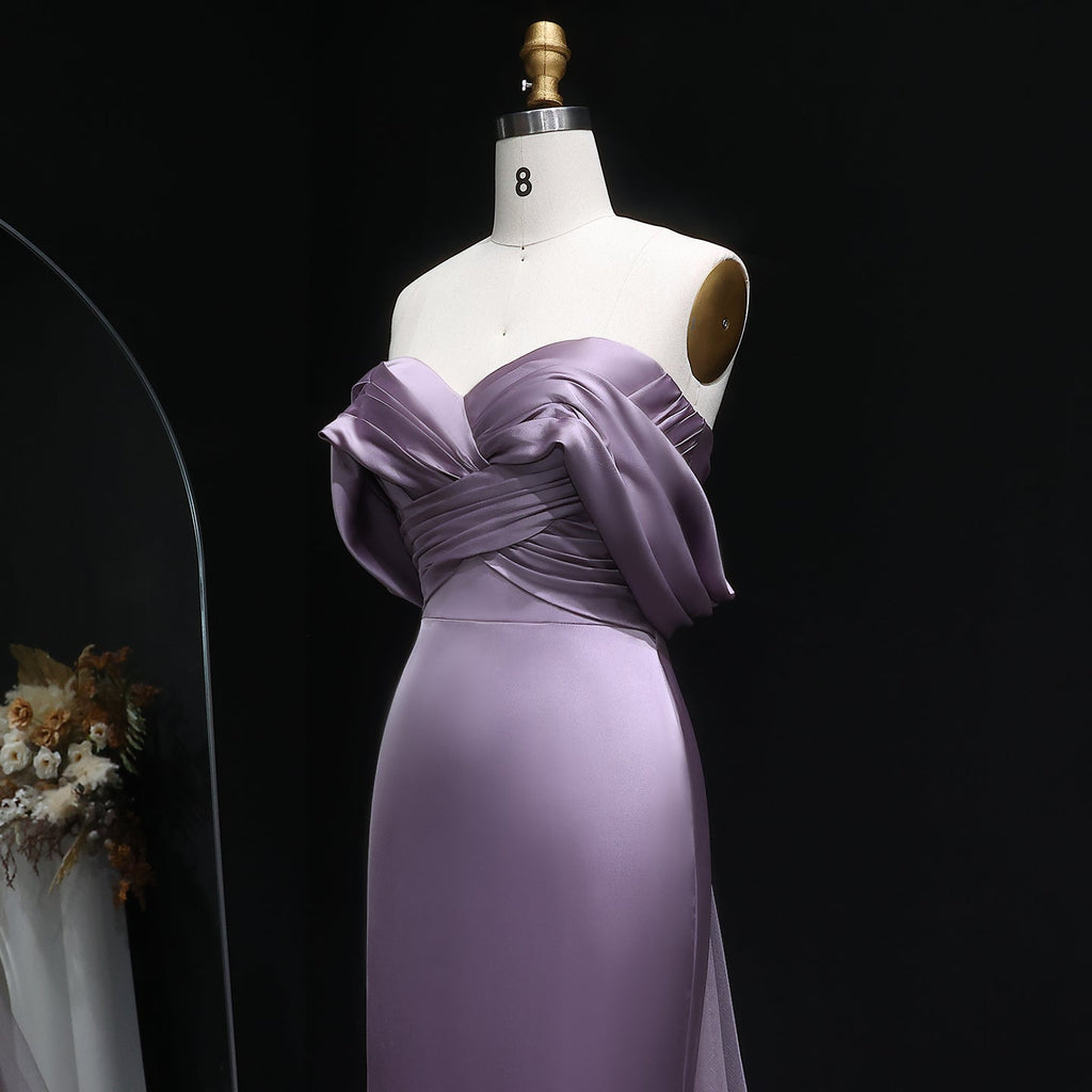 Luxury Lilac Off Shoulder Draped Evening Dress with Overskirt SF096