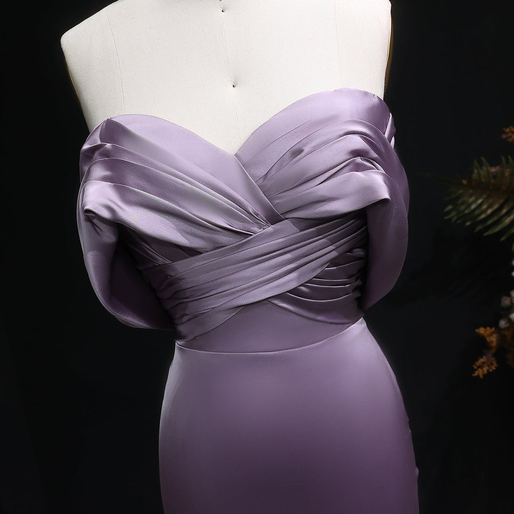 Luxury Lilac Off Shoulder Draped Evening Dress with Overskirt SF096