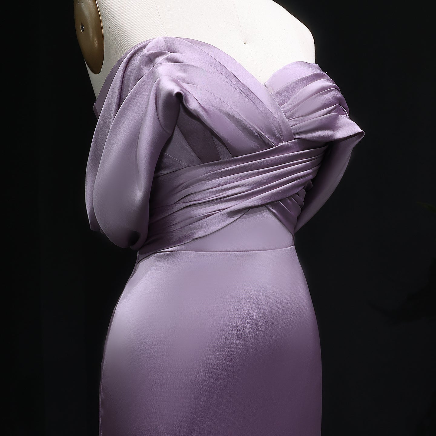 Luxury Lilac Off Shoulder Draped Evening Dress with Overskirt SF096